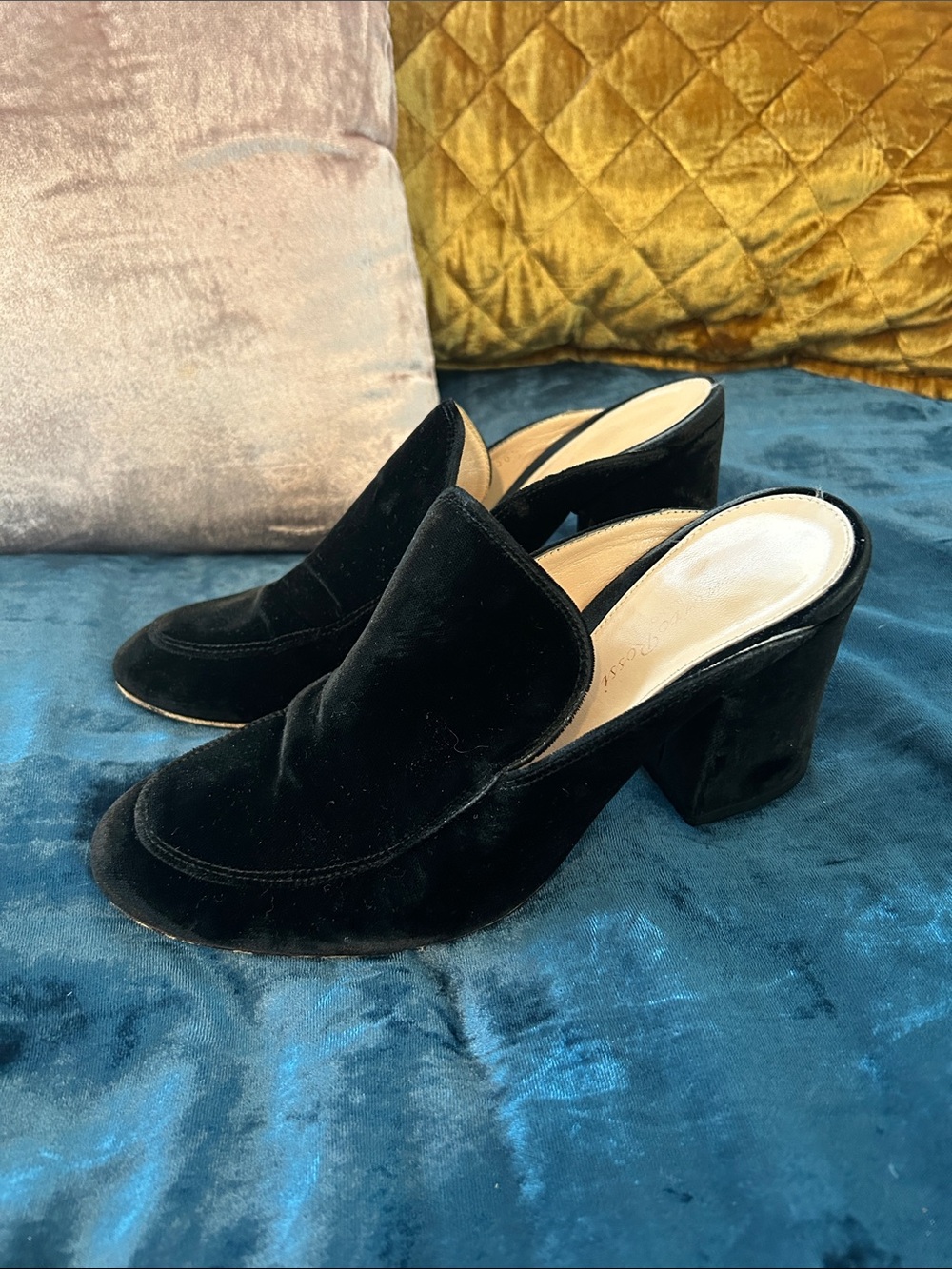 Gianvito Rossi Sofia Black Velvet Mule, Block Heel - Size 36.5